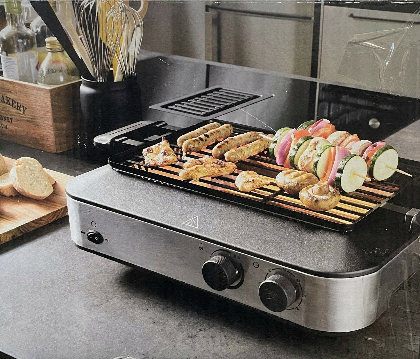 Barbecue elettrico per interni ed esterni 350°C Basso Fumo Timer 1600W Kebab BBQ
