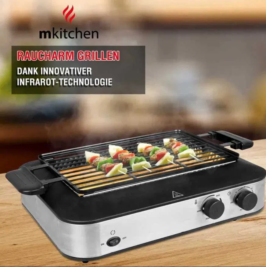 Barbecue elettrico per interni ed esterni 350°C Basso Fumo Timer 1600W Kebab BBQ