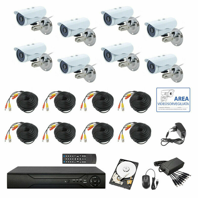 Kit videosorveglianza AHD 1.3 IP 8 canali telecamera infrarossi + dvr + alimentatore HD 500 GB