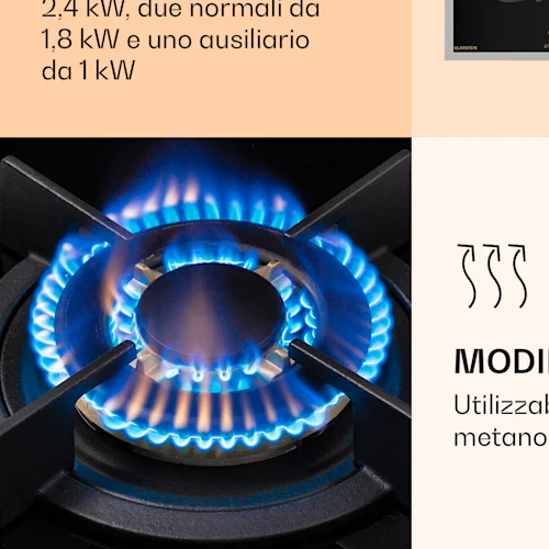 Staylux Piano cottura da incasso vetro temperato nero fuochi in ghisa