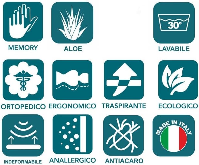 CUSCINO FIOCCO MEMORY FOAM FODERA ALOE VERA ORTOPEDICO ERGONOMICO ITALIA 16 H