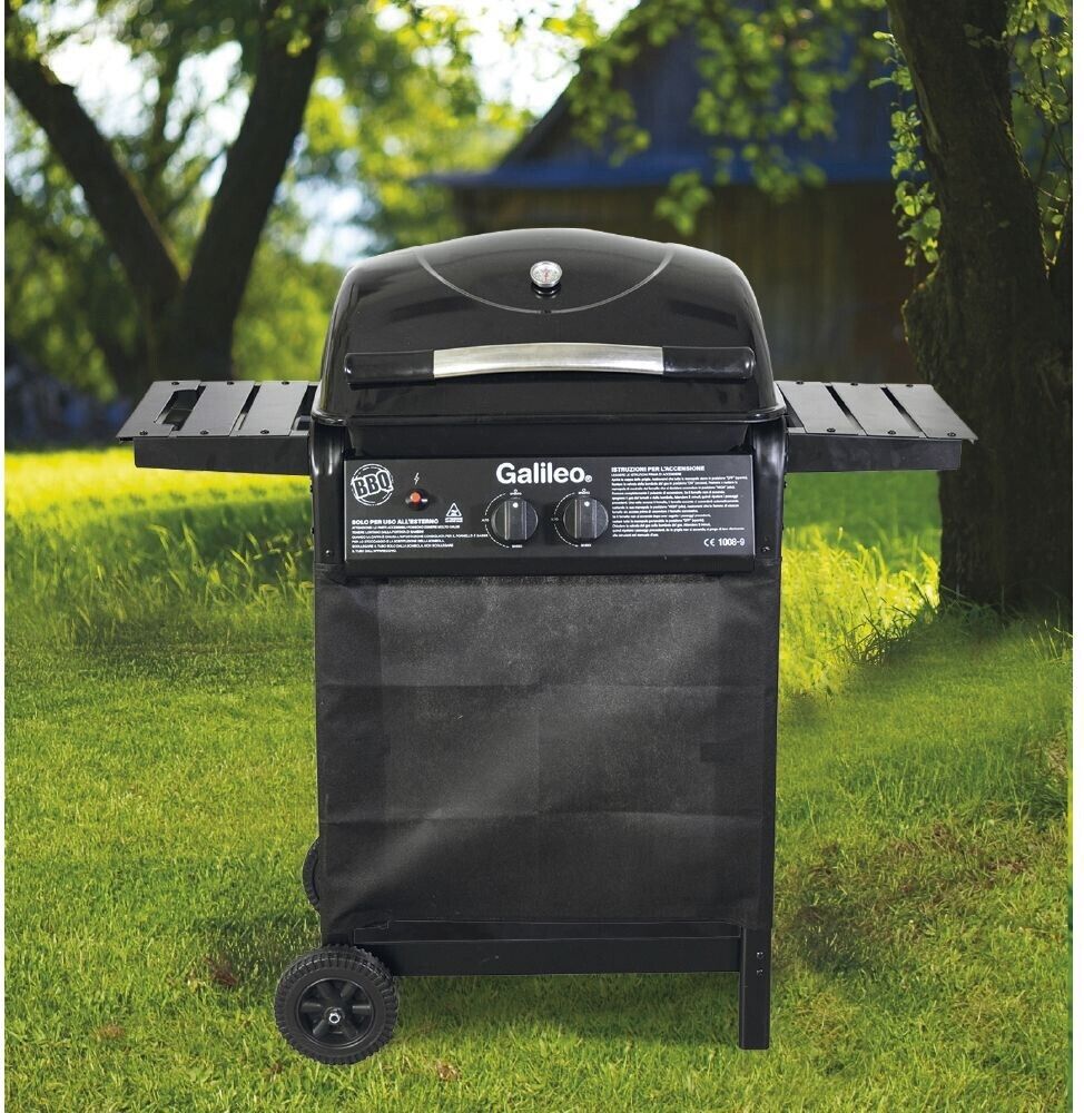 Galileo Barbecue a gas 2 bruciatori BBQ coperchio termometro integrato griglia