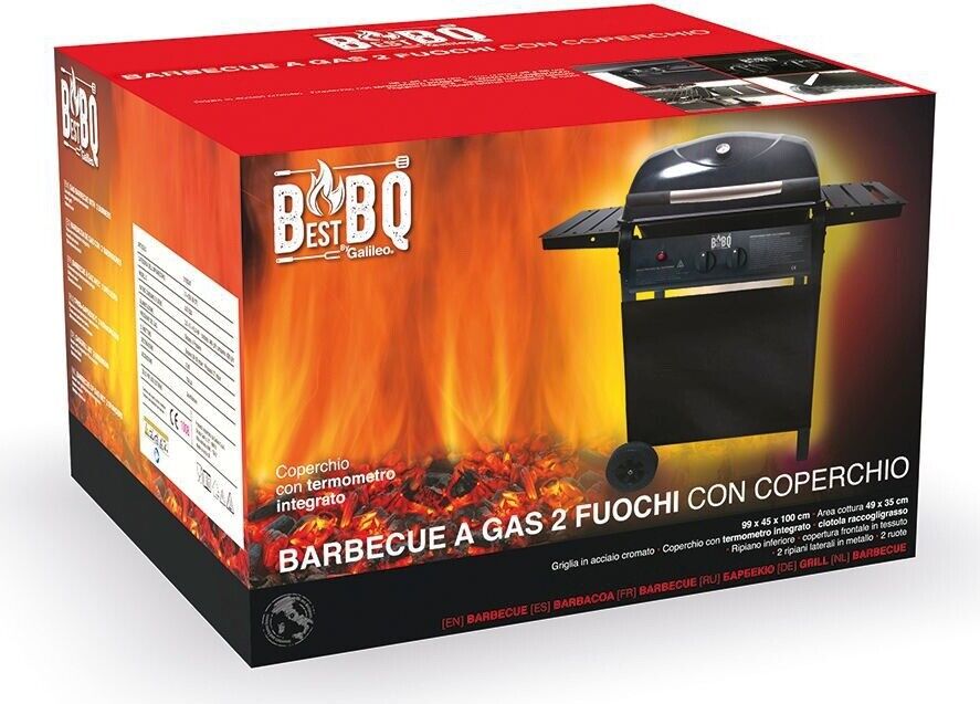 Galileo Barbecue a gas 2 bruciatori BBQ coperchio termometro integrato griglia