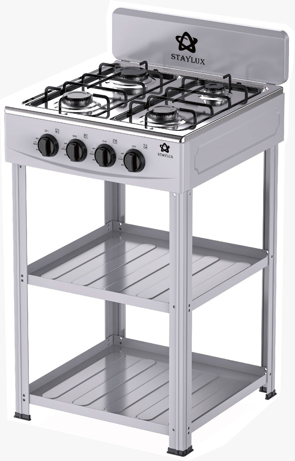 Cucina da campeggio 4 fuochi acciaio con ripiani