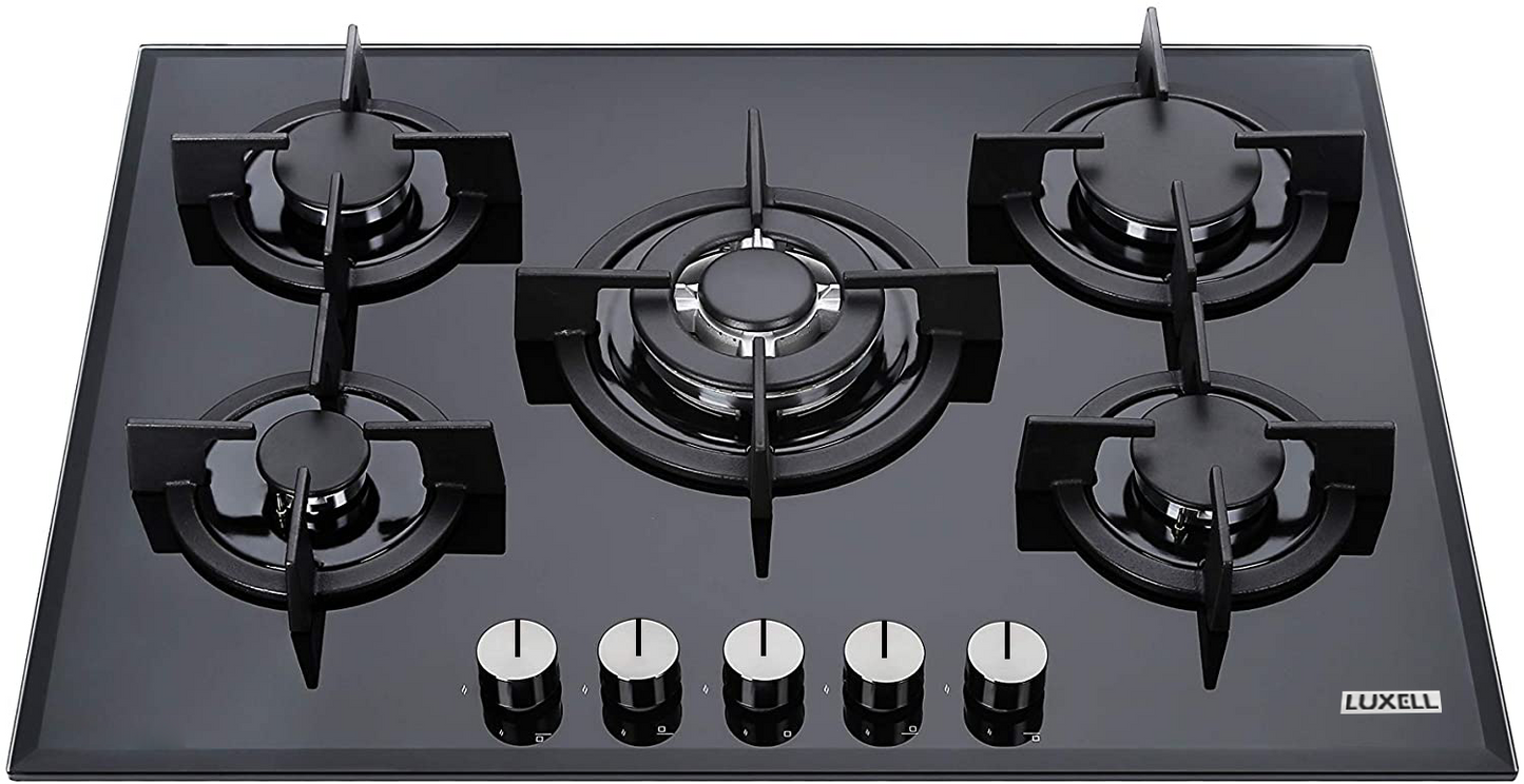 Staylux Piano cottura 75 cm vetro temperato nero fuochi in ghisa