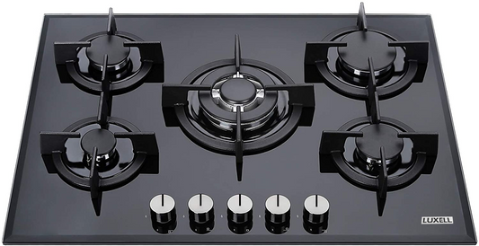 Staylux Piano cottura 75 cm vetro temperato nero fuochi in ghisa